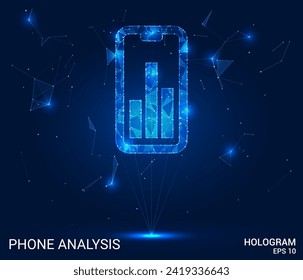 Hologram analysis of the phone. A phone made of polygons, triangles of dots and lines. The smartphone has a low-poly connection structure. Technology concept vector.