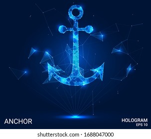 Hologram anchor. An anchor consisting of polygons, triangles, points, and lines. Anchor is a low-poly connection structure. The technology concept.
