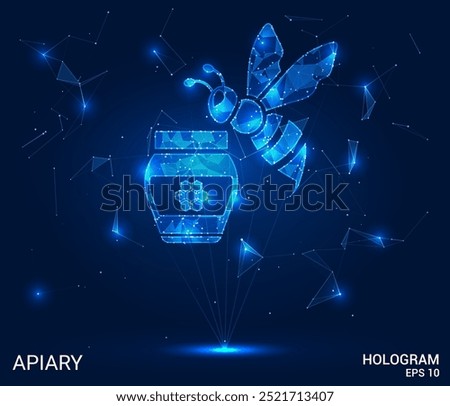 Hologram apiary. Apiary made of polygons, triangles, dots, and lines. Low-poly apiary structure of connections. Technology concept vector.