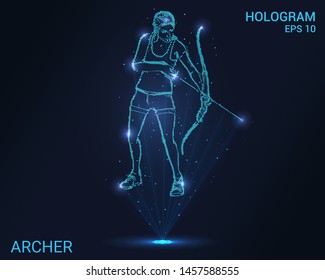 Hologram Archer. Archer pulls the string. Archer shoots.