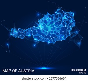Hologram Of Austria. Map of Austria from polygons, triangles points and lines. Map of Austria low-poly composite structure. Technological concept.