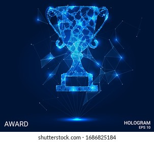 A hologram award. Award from polygons, triangles of points and lines. Award low-poly compound structure. The technology concept.