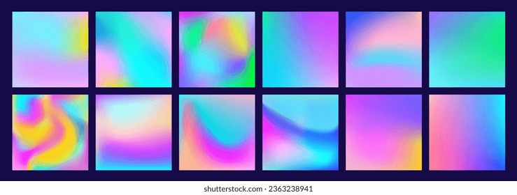 Hologram Background with Beautiful Tints . Unicorn Fantasy Wallpaper Template Set. Vector Awesome Rainbow Pattern.