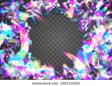 Hologram Background. Blur Prism. Glitch Confetti. Retro Celebrate Illustration. Bright Foil. Holographic Glitter. Pink Shiny Glare. Surreal Art. Violet Hologram Background