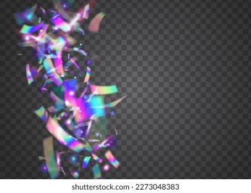 Hologram Background. Falling Tinsel. Shiny Banner. Retro Festival Illustration. Purple Disco Sparkles. Rainbow Glare. Unicorn Foil. Luxury Art. Violet Hologram Background