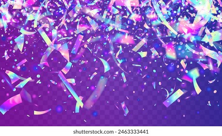 Hologram Background. Festive Effect. Cristal Ribbon. 3d Texture. Purple Light Serpentine. Iridescent Sparkle. Glare Abstract Template. Digital Banner. Blue Hologram Background