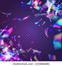 Fondo del Holograma. Efecto Glitch. Bokeh Tinsel. Una Plantilla Realista Brillante. Parques De Metal Rosa. Partido prisma. Glamour Art. Festive Foil. Fondo del holograma púrpura
