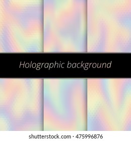 Hologram background. Holographic art. Rainbow backdrop. Multicolor design. Polychromatic illustration. Spectrum decoration. Bright abstract gradient. Vector.
