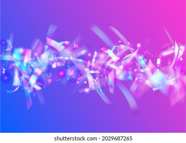 Hologram Background. Party Element. Glitter Art. Birthday Sparkles. Cristal Tinsel. Retro Multicolor Illustration. Bright Foil. Blue Blur Texture. Violet Hologram Background