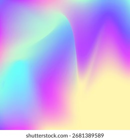 Fondo del holograma. Patrón retro. Gradiente perlado. Difuminar folleto geométrico. Textura irisada. Fluido Arcoiris. Textura suave rosa. Flyer moderno. Fondo de holograma azul