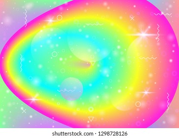 Hologram background with vibrant rainbow gradients. Dynamic fluid. Holographic cosmos. Design template for cover, flyer and web app. Plastic hologram background.