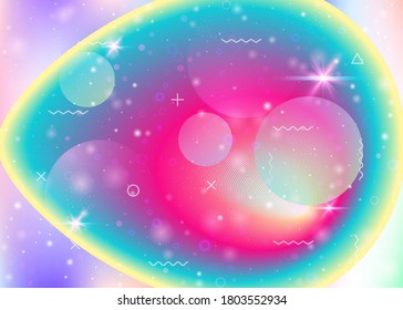 Hologram background with vibrant rainbow gradients. Dynamic fluid. Holographic cosmos. Design layout for mobile interface, annual report and book. Trendy hologram background.
