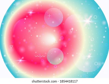Hologram background with vibrant rainbow gradients. Dynamic fluid. Holographic cosmos. Graphic template for brochure, cover and flyer. Rainbow hologram background.