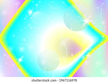 Hologram background with vibrant rainbow gradients. Dynamic fluid. Holographic cosmos. Design template for cover, placard and web app. Plastic hologram background.