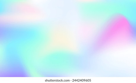Hologramm-Hintergrund. Violetter weicher Farbverlauf. Neon futuristische Kulisse. Perlglanztextur. Heller Flyer. Trendfolie. Metalloberfläche. Abstrakte Textur. Lila Hologramm Hintergrund