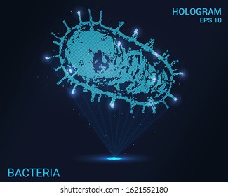 The hologram is a bacterium. Holographic projection of the virus. Flickering energy flux of particles. Scientific design genetic engineering.