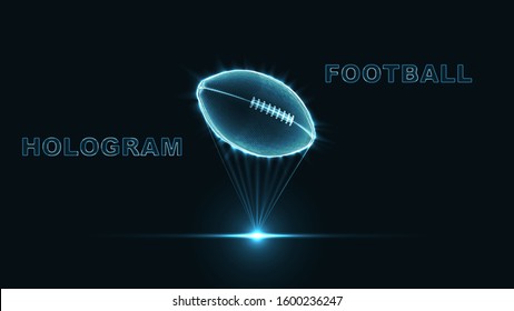 Hologram ball for American football. Neon glow of a silhouette of dots and triangles. Abstract vector background.