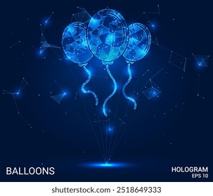 Hologram balloons. Balloons made of polygons, triangles, dots, and lines. Low-poly balloons structure of connections. Technology concept vector.