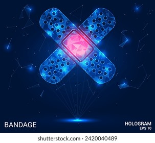 El vendaje del holograma. Banda de polígonos, triángulos de puntos y líneas. La banda es una estructura compuesta poligonal baja. Vector de concepto de tecnología.