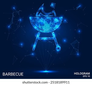 Un holograma de una barbacoa. Una barbacoa hecha de polígonos, triángulos de puntos y líneas. La barbacoa es una estructura compuesta de bajo contenido de polietileno. Vector de concepto de Tecnología.