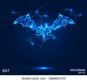 Holograma de un murciélago. Un murciélago hecho de polígonos, triángulos de puntos y líneas. El murciélago es una estructura compuesta de polos bajos. El concepto tecnológico
