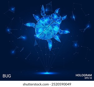 A hologram of a beetle. The bug consists of polygons, triangles of points and lines. Bugs are low-polygonal connection structure. Technology concept vector.