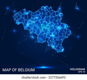 Hologramm von Belgien. Karte von Belgien von Polygonen, Dreiecken von Punkten und Linien. Karte von Belgien Low-Poly-Verbundstruktur. Technologisches Konzept.