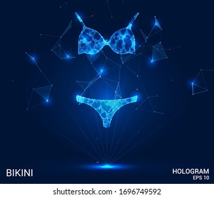 A hologram of a bikini. Bikini consists of polygons, triangles, points, and lines. Underwear is a low-poly joint structure. The technology concept.