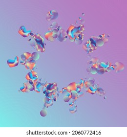 Hologram Blob Cosmic Vector Blue Background. Party Holography Template. Holographic Splash Bubble Placard. Neon Geometric Flyer.