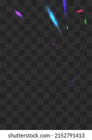 Hologram Blur Vector Transparent Background. Color Sparkle Glamour Design. Neon Lens Laser Wallpaper. Glow Flying Glitter Texture.