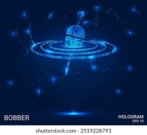 Bobber holograma. Bobber hecho de polígonos, triángulos, puntos y líneas. Estructura de bobber de baja poli de conexiones. Vector de concepto de Tecnología.
