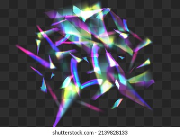 Hologram Bokeh Vector Transparent Background. Gradient Flare Christmas Poster. Rainbow Glitch Festive Texture. Neon Digital Lens Banner.