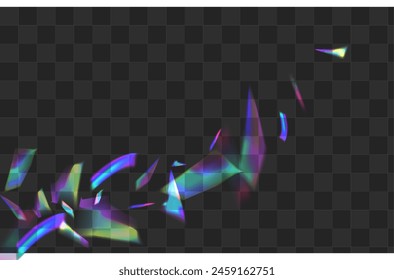 Hologram Bokeh Vector Transparent Background. Holo Lens Flying Design. Shiny Cristal Glamour Texture. Holographic Falling Foil Border.