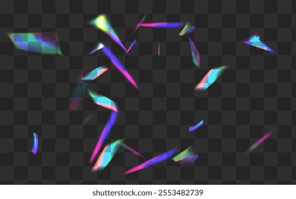 Hologram Bokeh Vector Transparent Background. Gradient Glitter Christmas Design. Shiny Glitch Festive Texture. Color Abstract Flash Border.