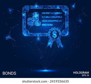 Hologram bonds. Bonds of polygons, triangles of points and lines. Debt obligations are a low-polygonal compound structure. Technology concept vector.