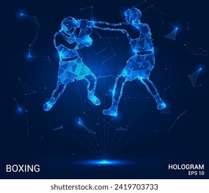 Hologram Boxer. Boxen von Polygonen, Dreiecken von Punkten und Linien. Boxen ist eine Low-Poly-Struktur. Technologiekonzept, Vektor.