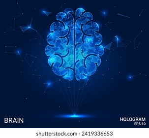 A hologram of the brain. The brain consists of polygons, triangles of dots and lines. The brain is a low-poly compound structure. Technology concept vector.