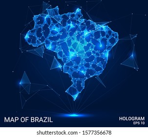 Hologram Of Brazil. Map of Brazil of polygons, triangles of points and lines. Map of Brazil low poly composite structure. Technological concept.