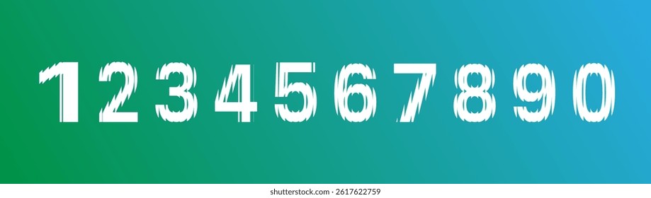 Hologram break distort numbers on black background. Vector cartoon illustration. Numbers from 1 to 10 with the effect of glass, refraction. 