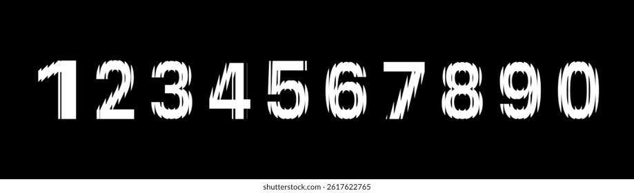 Hologram break distort numbers on black background. Vector cartoon illustration. Numbers from 1 to 10 with the effect of glass, refraction. 