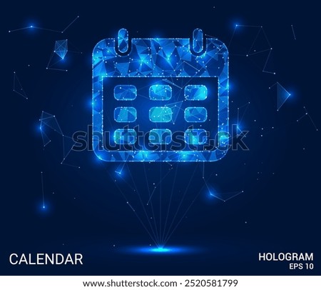 Hologram calendar. Calendar made of polygons, triangles, dots, and lines. Low-poly calendar structure of connections. Technology concept vector.