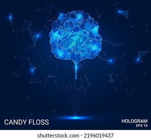 A hologram candy floss. Candy floss made of polygons, triangles of points and lines. Candy floss is a low poly compound structure. Technology concept vector.