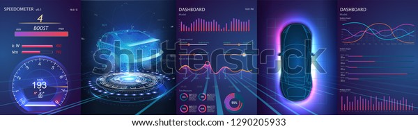 Hologram of the car, scanning. Abstract virtual\
graphic touch user interface. Car service in the style of HUD.\
Driverless vehicle. HUD(Head up display). GUI(Graphical User\
Interface). Vector