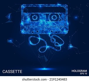 A hologram cassette. A cassette of polygons, triangles of points and lines. Audio cassette icon low-poly connection structure. Technology concept vector.