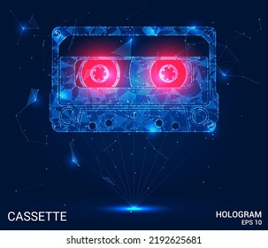 Una cinta holográfica. Una cinta de polígonos, triángulos de puntos y líneas. Estructura de conexión de baja polilla del icono de audio. vector de concepto de tecnología