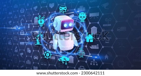 Hologram Chatbot ai virtual on  Internet of things backround. intelligence Ai, Robot answer customer in chatbot service, Futuristic technology, robot in online system. Vector illustration