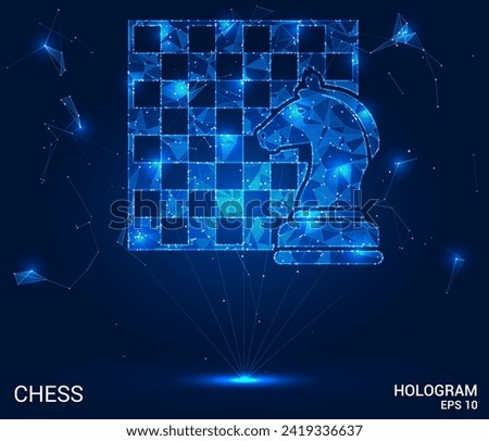 Hologram chess. A chessboard made of polygons, triangles of points and lines. Chess is a low-poly compound structure. Technology concept vector.