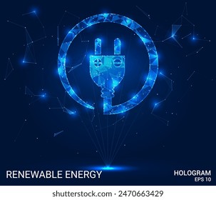 Hologramm einer kreisförmigen Steckdose auf dunklem Hintergrund. Moderne digitale Illustration. Ideal für erneuerbare Energien, Technologie und Nachhaltigkeitskonzepte.