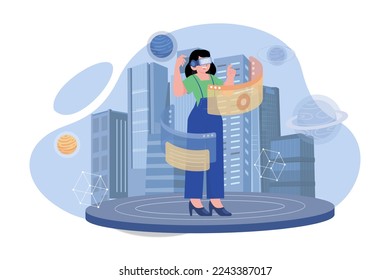 Hologram city in a virtual world. Experience Metaverse concept