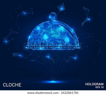 A hologram of a cloche. A cloche of polygons, triangles of points and lines. The tray has a low polygonal connection structure. Technology concept vector.